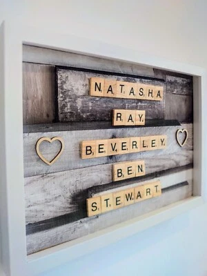 Fabulous Personalised wooden letter Picture Frame with wood effect background. - Image 1 of 4