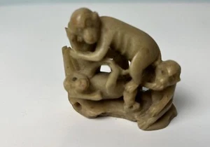 Hand Carved Soapstone Vintage Hear See Speak No Evil Monkeys Unusual - Picture 1 of 4