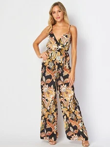 Black Paisley Print Jumpsuit Size Small Sleeveless - Picture 1 of 2