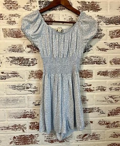 No Comment Floral Romper Baby Blue Rayon Size S - Picture 1 of 8