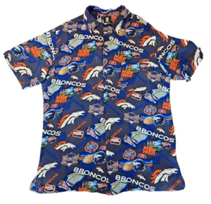Denver Broncos Camicia Uomo Bottoni XLT NFL Blu Grafica Portellone Party Game - Foto 1 di 6