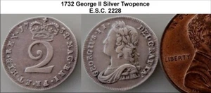 1732 George II Silver Twopence. ESC 2228 (WG-5751) - Picture 1 of 1