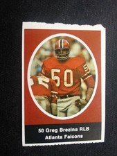 1972 Sunoco Football Stamp: NNO Greg Brezina - Atlanta Falcons (EX)