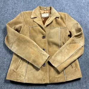 Scully Women's Brown Suede Leather Jacket Collared Button Closure Size 10 - Picture 1 of 17