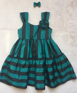 Laura Ashley Toddler Girls’ Dress, Size 4T, Green & Black Stripes, Lined, EUC - Picture 1 of 11