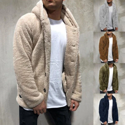 Men Teddy Bear Fluffy Fleece Cardigan Coats Winter Warm Hooded Jacket Outwear и - Image 1 of 4