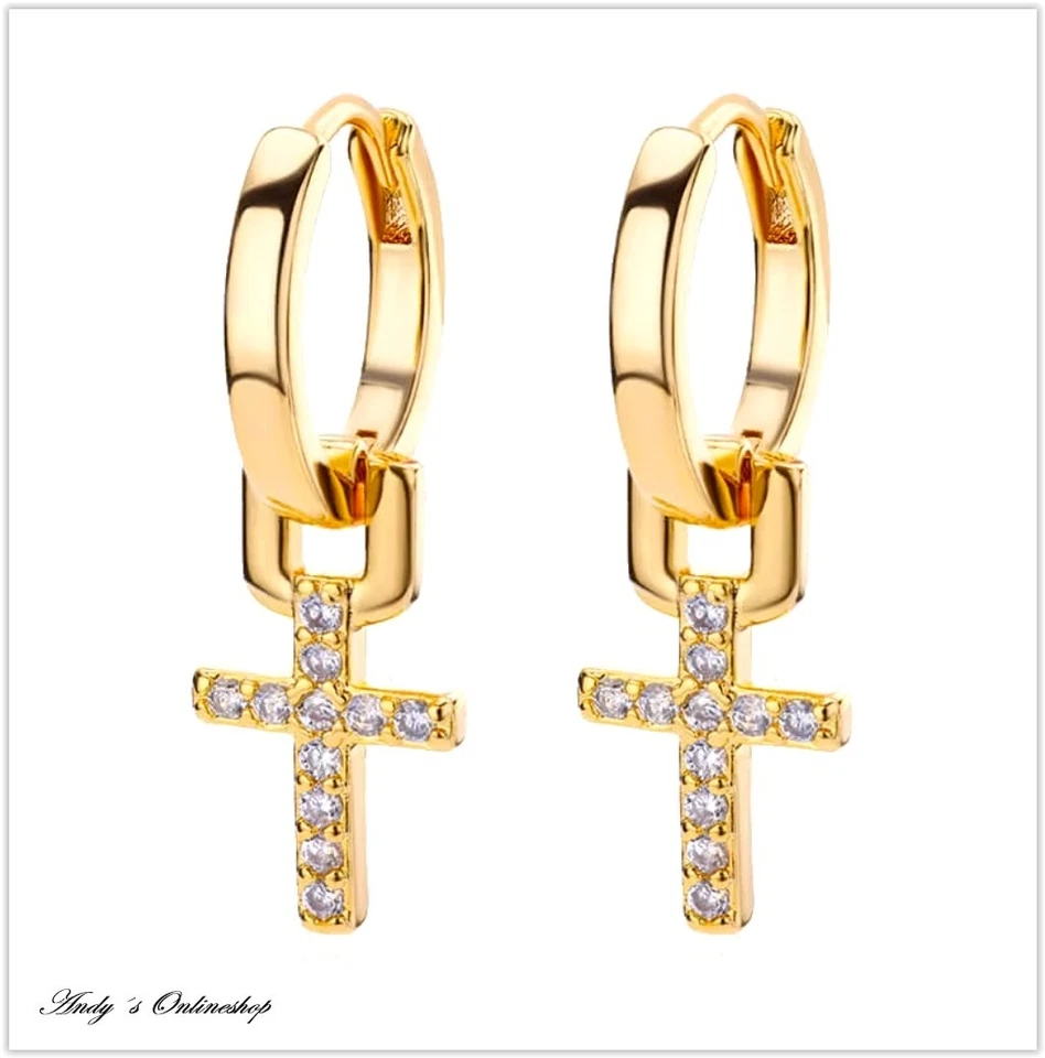 KREUZ OHRRINGE Creolen Ohrstecker GOLD SILBER 925 Damen Schmuck OHRSCHMUCK Neu - Bild 1 von 4