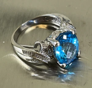 Oval Enhanced Blue Topaz Diamond Ring 14K White Gold w Earrings Set 1011-WSEA - Picture 1 of 13