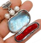 Natural Coral & Abalone SBell Pearl 925 Sterling Silver Pendant Jewelry SB2