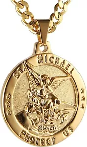 HZMAN St Michael the Archangel Catholic Medal Stainless Steel Amulet Pendant Nec - Picture 1 of 1