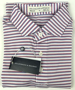 Holderness & Bourne Shirt Mens Medium Red Blue Polo Short Sleeve Golf Casual - Picture 1 of 9