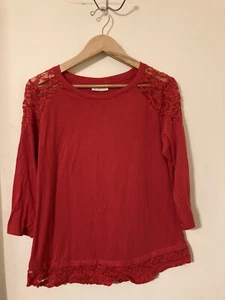 Bobbie Brooks Red With Lace Long Sleeve Soft Tunic Blouse Shirt Sz XL - Picture 1 of 4