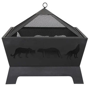 Portable Courtyard Fire Bowl Barrone Burning Fire Pit with Accessories Black - Picture 1 of 12