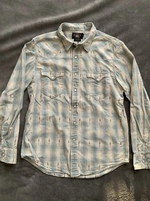 Ralph Lauren Double RRL Sawtooth Shirt Men’s Size L Plaid Pearl Snap Blue Rare - Image 1 of 4