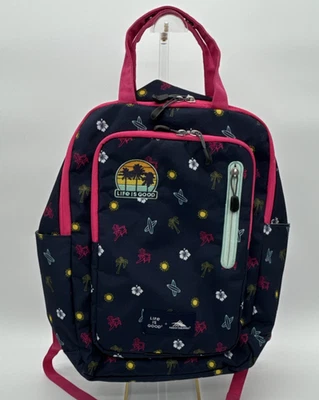 LIFE IS GOOD + HIGH SIERRA  Navy Pink Teal Palm Tree Surf Board Backpack - Image 1 of 4