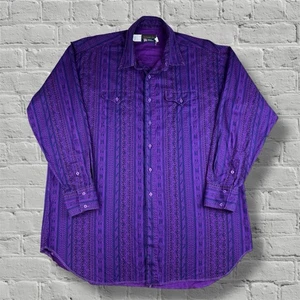 Vintage Panhandle Slim Button Up Shirt Mens XXL 19 Purple Western Aztec Cowboy - Picture 1 of 8