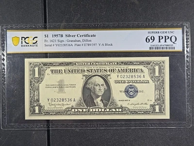 1957-B US $1 Silver Certificate - Granahan/Dillon - Fr. 1621 - MS-69 PPQ  (PCGS) - Image 1 of 3