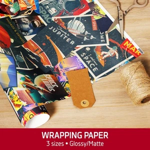 Retro Space Posters Wrapping Paper – Vintage Sci-Fi Gift Wrap for Christmas - Picture 1 of 9