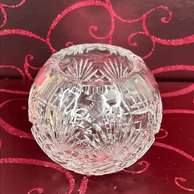 Clear cut crystal rose bowl round decorative glass flower blossom holder/vase - Image 1 of 4