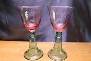 2 Pfaltzgraff Garden Party Impressions 8.5 " Wine Glass Goblets Pink Green Bowl - Picture 1 of 2