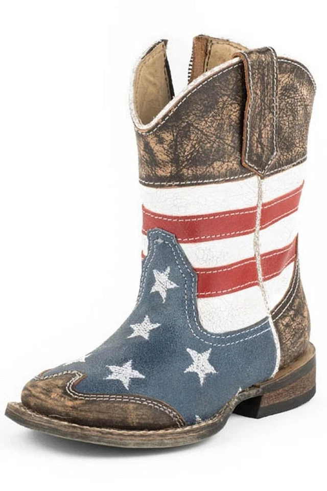 Roper Western Boots Baby Square Toe USA Flag Blue 09-017-0903-0103 BU - Image 1 of 1