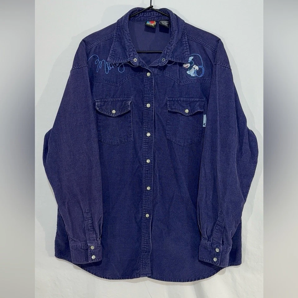 Camisa Manga Larga Western Azul Disney Pana Perla A Presión Cuello Abotonado Foto 1 de 4