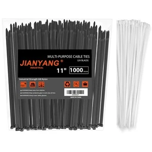11 Zoll Reißverschluss Binder (Großpackung 1000 Stück schwarz & 100 Stück weiß), Schwerlast Kabel Draht T - Bild 1 von 7