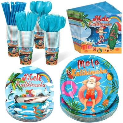 400 Pcs Christmas Tableware Disposable Set Mele Kalikimaka Decorations July S... - Image 1 of 4