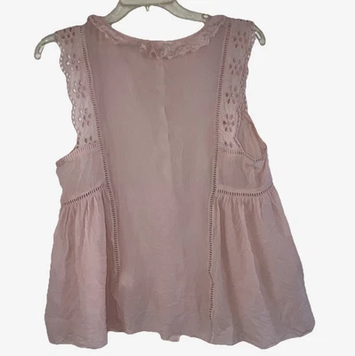 MAX STUDIO 100% Cotton Eyelet Embroidered Sleeveless Neutral Rose Bohemian Top - Image 1 of 4