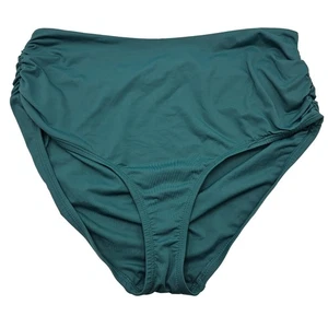 Parte inferior de bikini Anne Cole mujer talla L convertible cintura alta fruncida verde NUEVO - Imagen 1 de 7