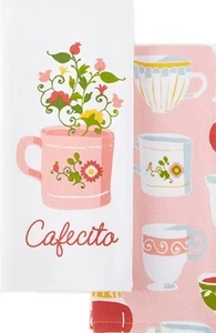 2 Different Kitchen Terry Towels (16"x26") COFFEE CUPS & FLOWERS, CAFECITO, JP - Picture 1 of 3