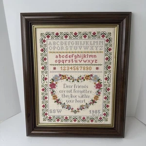 Vintage Cross Stitch Sampler "Dear Friends.....They Live Within Your Heart" - Picture 1 of 10
