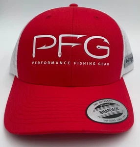 Cappello Columbia PFG Hooks rosso bianco maglia snapback corona alta pesca outdoor berretto - Foto 1 di 3