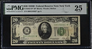 1928 B $20 Dollar Federal Reserve STAR Note New York FR#2052-B* PMG 25 - Picture 1 of 2
