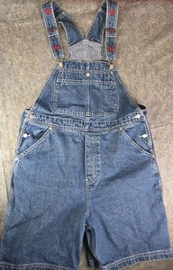 Tommy Hilfiger 90s Bib Womens XL Shortalls Overalls Utility Denim Logo Blue - Picture 1 of 14