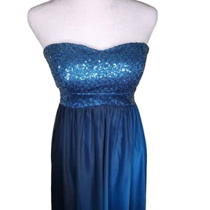 Vintage Y2K Strapless Sequin Cocktail Dress Hi Low Womens Size S Blue Party Prom - Picture 1 of 9