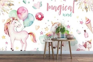 3D Unicorn Balloon Donut Self-adhesive Removable Wallpaper Murals Wall 152 - Picture 1 of 6