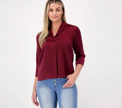 Blusa Camisa Laurie Fieltro Satén Sedoso Vino M Nueva Foto 1 de 4