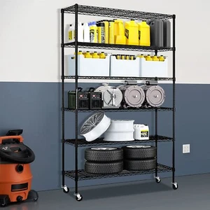 Unidad de estantería de alambre ajustable de 6 niveles estante de metal garaje estantes de almacenamiento con ruedas - Imagen 1 de 10