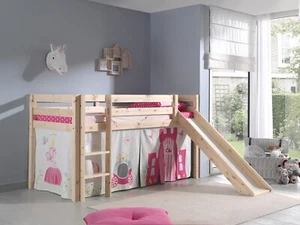 Spielbett Hochbett Kinderbett 90x200 Rutsche Vorhang Prinzessin Rosa Holzbett - Bild 1 von 3