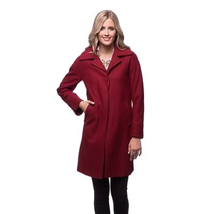 New Ellen Tracy Red Merlot 10-Walker-Notch Collar Cashmer Wool Blend Coat Jacket - Picture 1 of 4