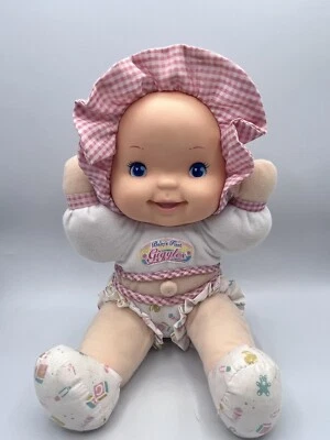 Vintage Goldberger Baby's First Giggles Doll Baby Outfit & Bonnet ~ Works - Image 1 of 4