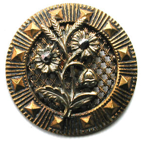 * Antique Screen Back Brass Button Flowers with Cut Steel Accents - 1"