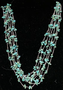 Beautiful LUC Lucas Lameth 925 Genuine Turquoise Chip 6 Strand Necklace 19” Wow! - Picture 1 of 5