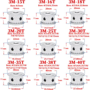 HTD-3M 15-40Teeth Timing Belt Pulley Pitch 3mm Tooth Width 7mm Synchronous Wheel - Picture 1 of 22