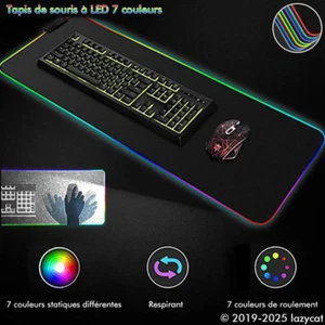 Tapis de Souris Gamer Lumineux Tapis de souris LED RGB 7 couleurs Gaming - Photo 1/4