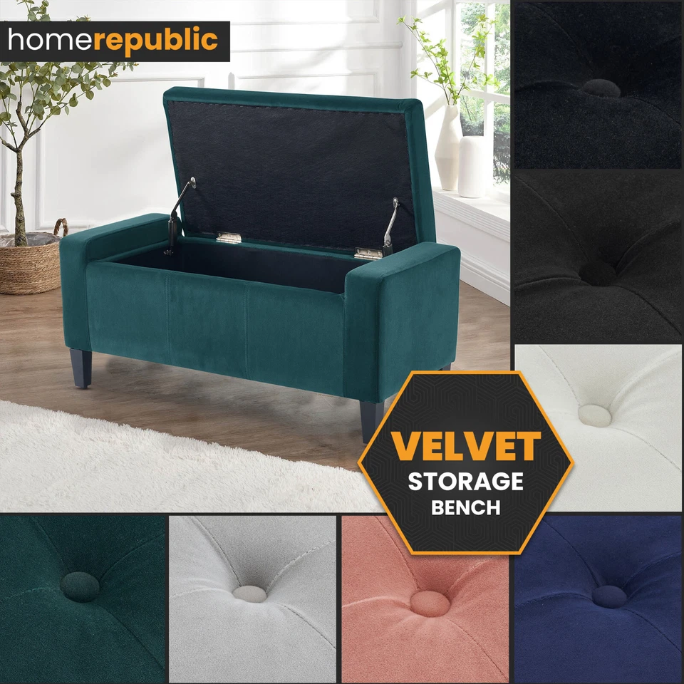 Large Velvet Upholstered Ottoman Storage Box Versatile Bench Bedding Chest - Image 1 of 1