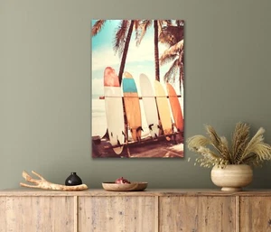 Palm Beach Surfboards Row on Wooden Bench 40x60cm Canvas or Metal Print Wall Art - Bild 1 von 4