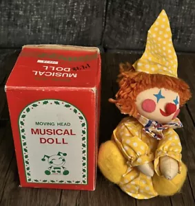 Vintage 1980er musikalische Aufzieh-Clown Puppe beweglicher Kopf spielt Musik funktioniert neu im Karton! NEU! - Bild 1 von 13