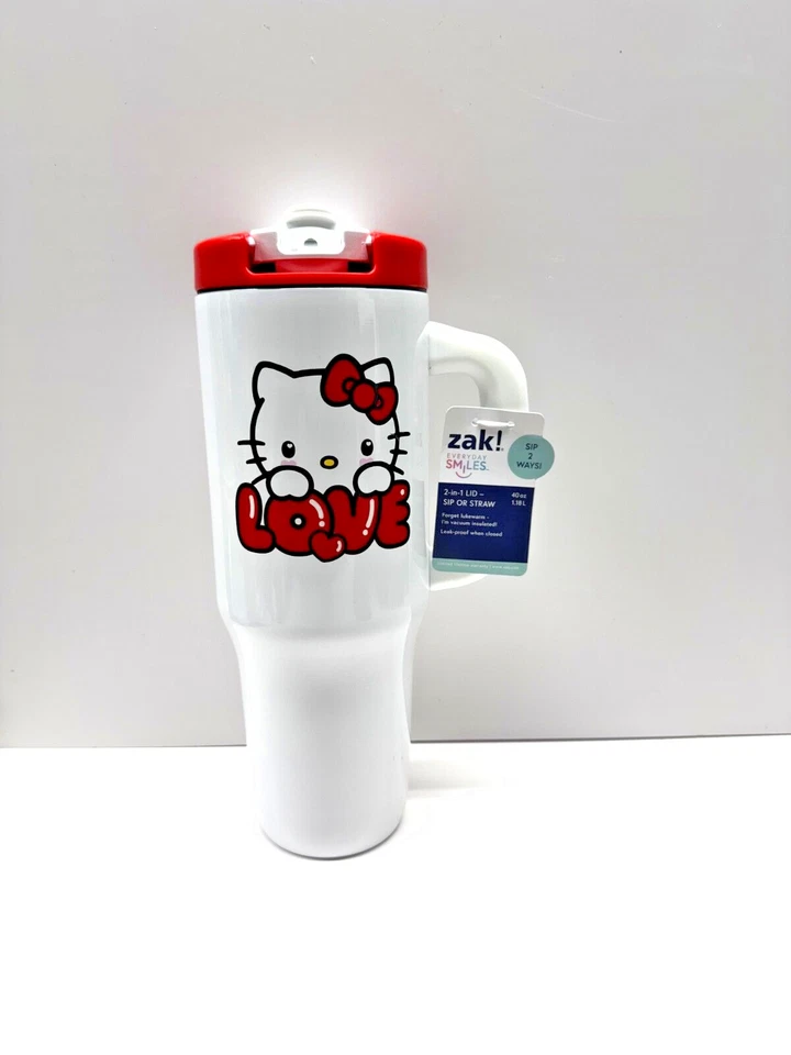 Taza de viaje Hello Kitty Love de Zak! Tapa para sorbo o pajita de vaso Designs 40 oz - nueva con etiquetas Foto 1 de 3